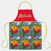 Floral Red Yellow Tulip Flower Womans Apron Schort (Voorkant)