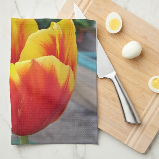 Floral Red Yellow Tulip maakt het niet uit Theedoek (Quarter Fold)