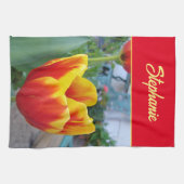 Floral Red Yellow Tulip maakt het niet uit Theedoek (Horizontaal)