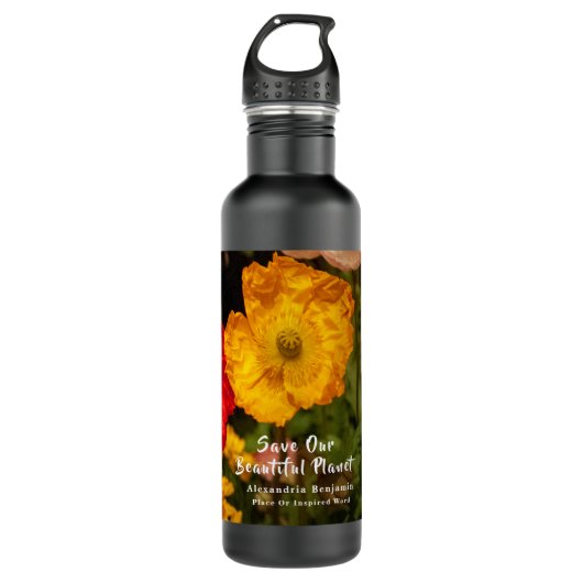 Floral redt onze Natuur Planet Flowers personalise Waterfles (Voorkant)