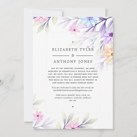 Floral Reduced Guest List voor Waterverf van pasta Aankondiging (Voorkant)