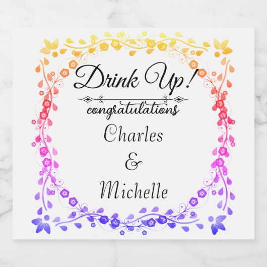 Floral Regenboog Mousserende Wijnfles Etiket (Enkel label)