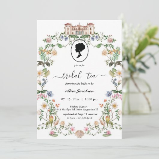  floral regency vrijgezellenfeest kaart (Staand voorkant)