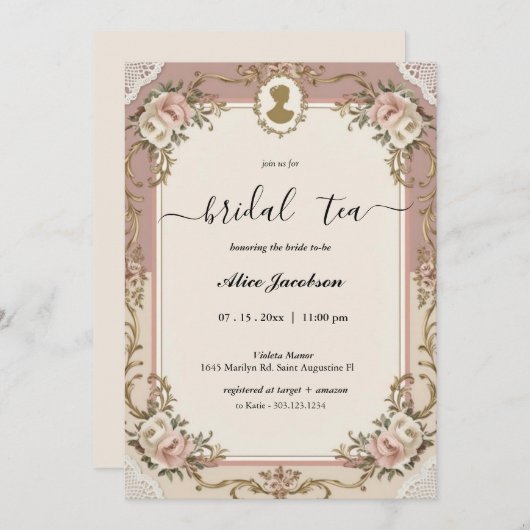  floral regency vrijgezellenfeest kaart (Voorkant / Achterkant)