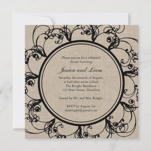 Floral Rehearsal Dinner Invitation on burlap Kaart (Voorkant)