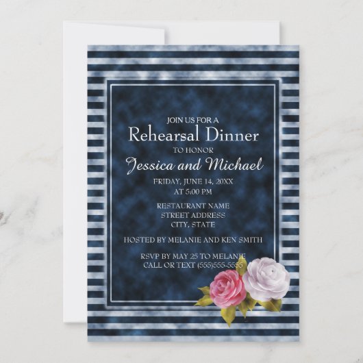  Floral Rehearsal Navy Blue White Stripe Kaart (Voorkant)