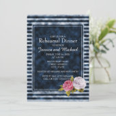  Floral Rehearsal Navy Blue White Stripe Kaart (Staand voorkant)