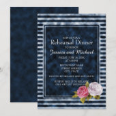  Floral Rehearsal Navy Blue White Stripe Kaart (Voorkant / Achterkant)
