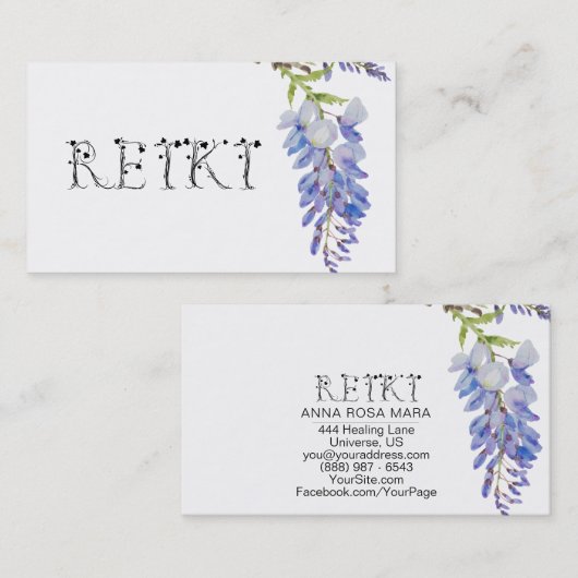 *~* Floral REIKI Wisteria Flower Waterverf Visitekaartje (Voorkant / Achterkant)