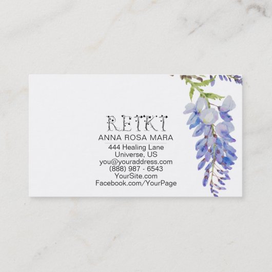 *~* Floral REIKI Wisteria Flower Waterverf Visitekaartje (Achterkant)