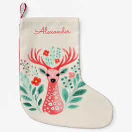 Floral Reindeer Custom Name Kleine Kerstsok