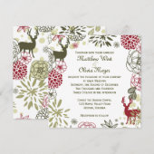 Floral Reindeer Kerstbruiloft Kaart (Voorkant / Achterkant)