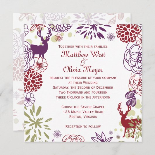 Floral Reindeer Winter Weddenschap Kaart (Voorkant / Achterkant)