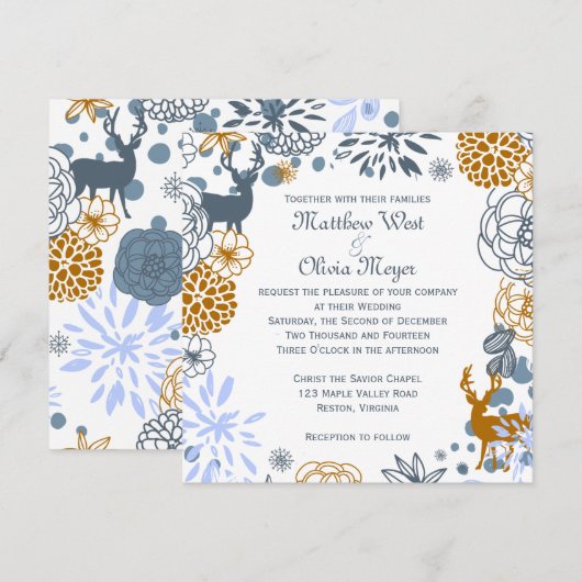 Floral Reindeer Winter Weddenschap Kaart (Voorkant / Achterkant)
