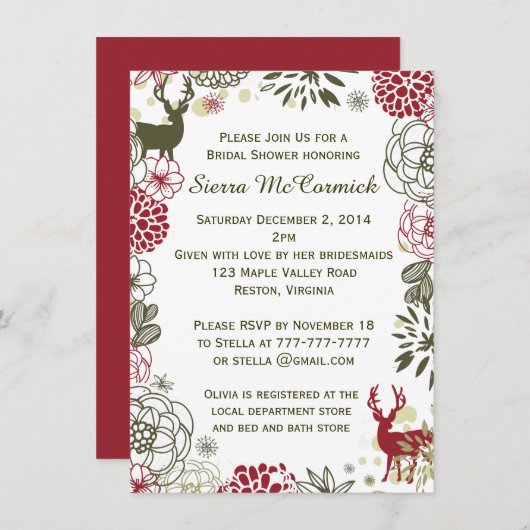 Floral Reindekerst Bridal Shower Kaart (Voorkant / Achterkant)