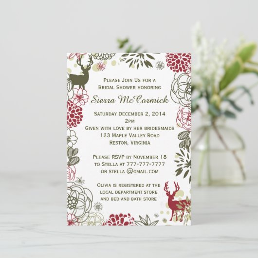 Floral Reindekerst Bridal Shower Kaart (Staand voorkant)