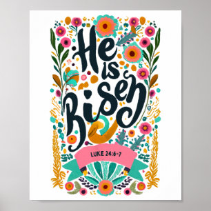 Floral Religious Hij is Christelijk Pasen verrezen Poster