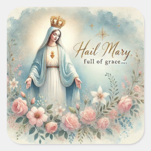 Floral Religious Mother Mary Roses Vierkante Sticker