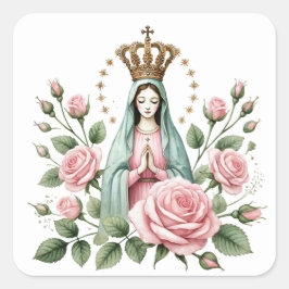 Floral Religious Mother Mary Roses Vierkante Sticker