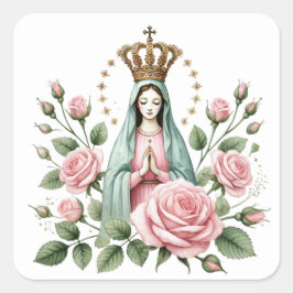 Floral Religious Mother Mary Roses Vierkante Sticker