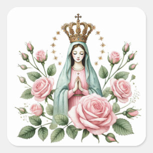 Floral Religious Mother Mary Roses Vierkante Sticker