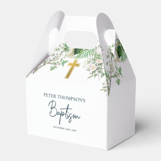  Floral Religous Gold Cross Baptisme Bedankdoosjes (Voorkant Zijde)