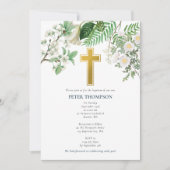  Floral Religous Gold Cross Baptisme Kaart (Voorkant)