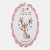 Floral rendier roze kerstversiering Kaart (Rechts)