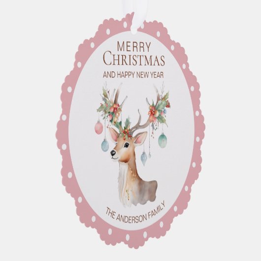 Floral rendier roze kerstversiering Kaart (Rechts)