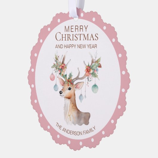 Floral rendier roze kerstversiering Kaart (Links)