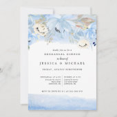 Floral repesial Dinner van blauwe en goudkleurige  Kaart (Voorkant)