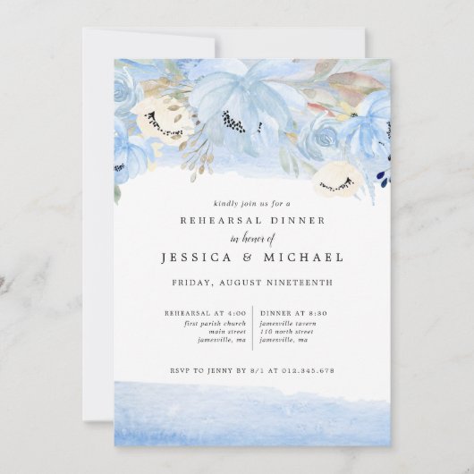 Floral repesial Dinner van blauwe en goudkleurige Kaart (Voorkant)