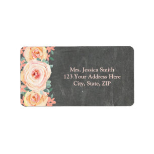 Floral retour Adres Waterverf Chalkboard Peach Etiket