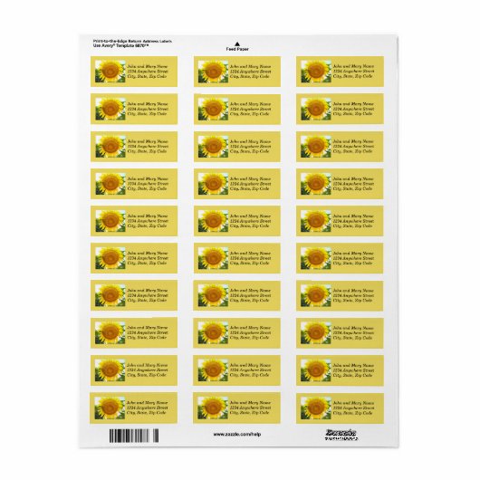 Floral retour Large Yellow Sunflower Etiket (Full Sheet)