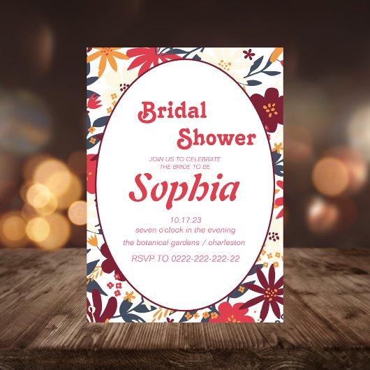 floral retro70S groovy hippie VRIJGEZELLENFEEST Kaart