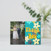 Floral Retro 1970s Chic Wedding Bedankt Briefkaart (Staand voorkant)