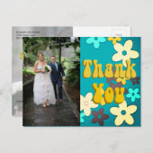 Floral Retro 1970s Chic Wedding Bedankt Briefkaart (Voorkant / Achterkant)