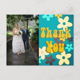 Floral Retro 1970s Chic Wedding Bedankt Briefkaart