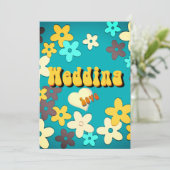 Floral Retro 1970s Chic Wedding Invitation Kaart (Staand voorkant)