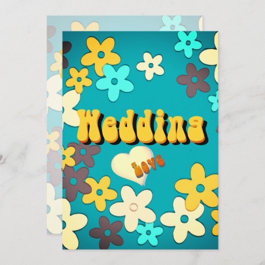 Floral Retro 1970s Chic Wedding Invitation Kaart (Voorkant / Achterkant)