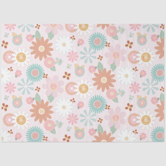 Floral Retro 60s 70s Hippie Daisy Flower Decoupage Tissuepapier (Voorkant)