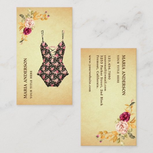  Floral Retro Bikini Swimsuit zwemkleding Visitekaartje (Voorkant / Achterkant)