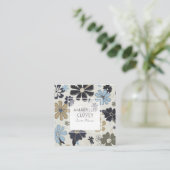 Floral Retro Blue Pattern Vierkante Visitekaartje (Staand voorkant)