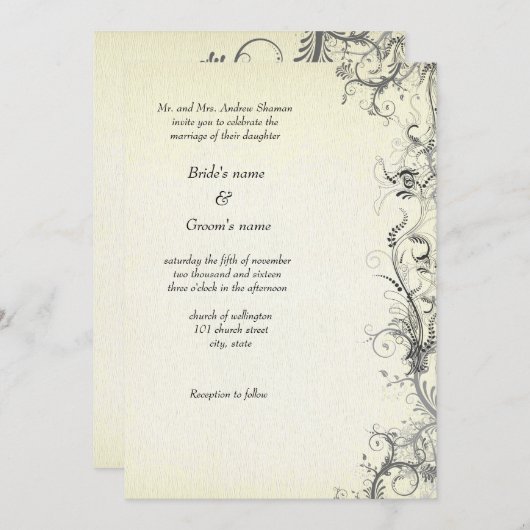 Floral-retro bruiloft kaart (Voorkant / Achterkant)