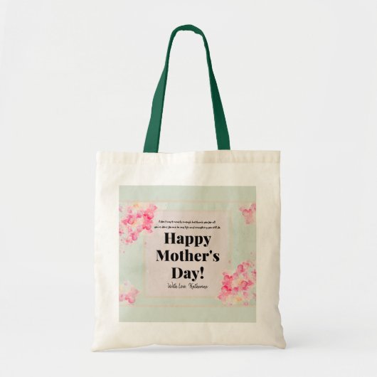 Floral  Retro Cute Pink Green Moederdag Tote Bag (Voorkant)