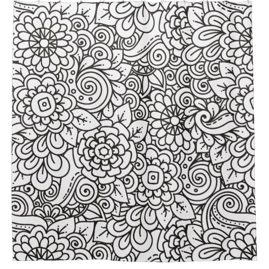 Floral Retro Doodle Douchegordijn (Voorkant)