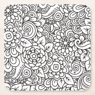 Floral Retro Doodle Kartonnen Onderzetters