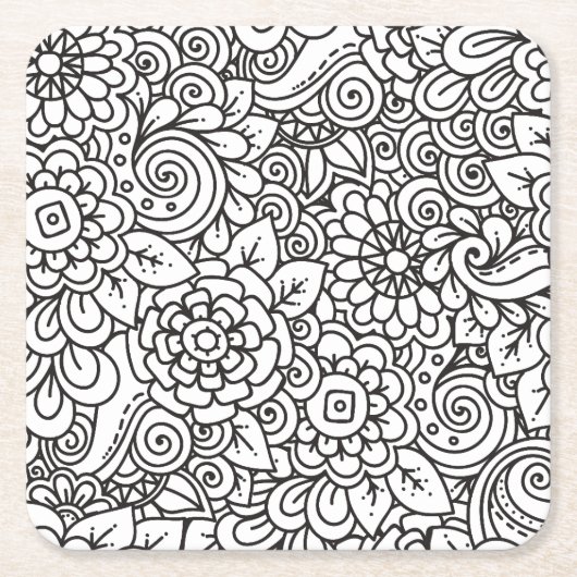 Floral Retro Doodle Kartonnen Onderzetters (Voorkant)