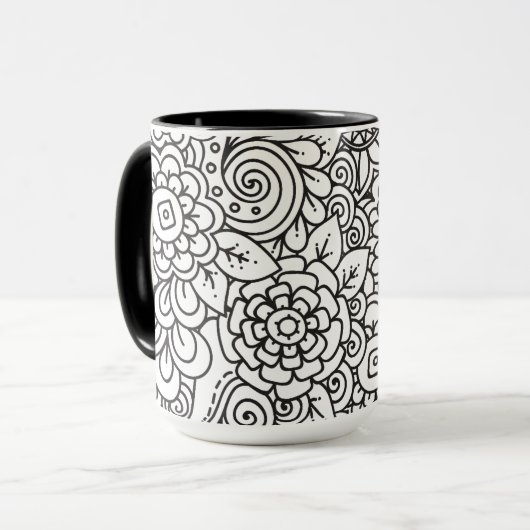 Floral Retro Doodle Mok (Voorkant links)