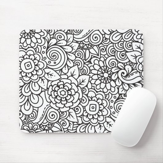 Floral Retro Doodle Muismat (Met muis)